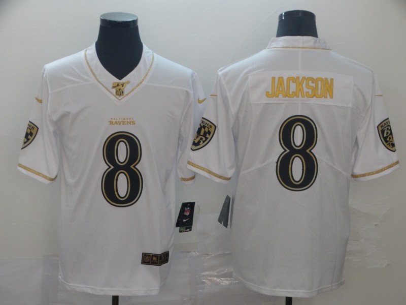 Men's Baltimore Ravens #8 Lamar Jackson White Jersey